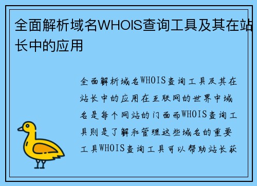 全面解析域名WHOIS查询工具及其在站长中的应用